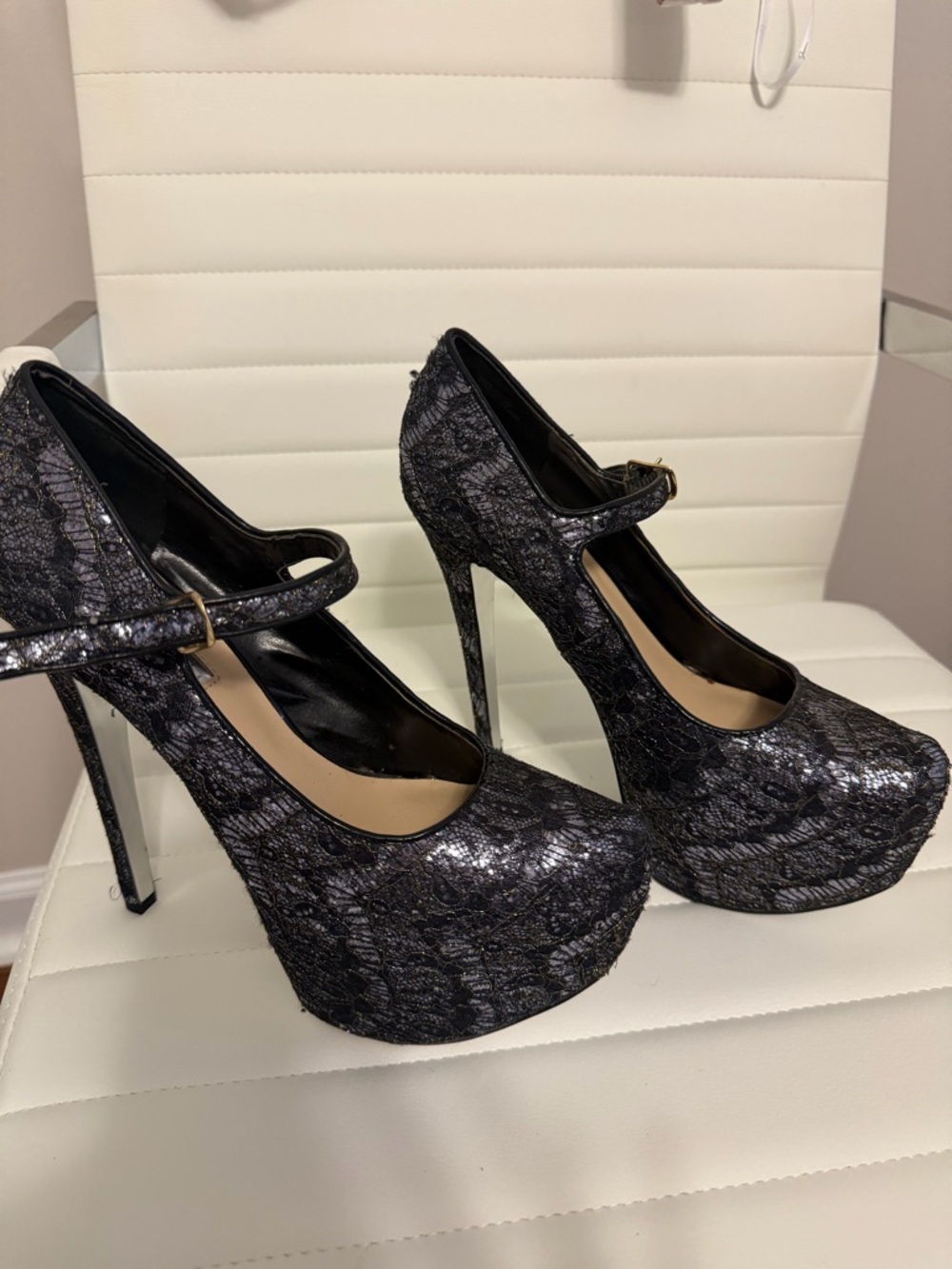 H by Halston Black Lace Mary Jane Platform Pumps, I added the nonskid 4 safety..